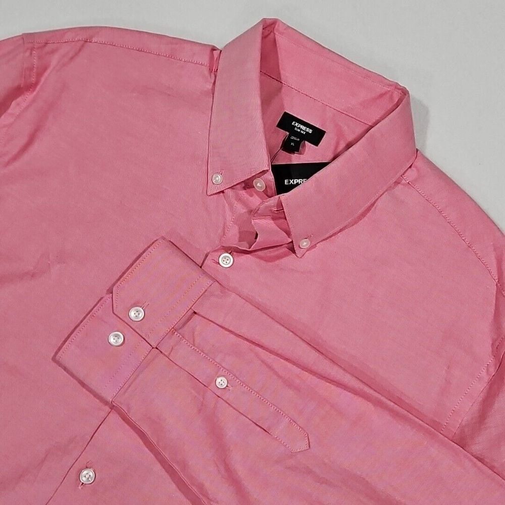 Express Slim 1MX Dress Shirt Mens XL Pink Button Down Long Sleeve Button Up